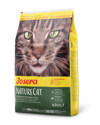 Беззерновой корм Йозера Натур Кет для кошек с чувствительным пищеварением и котят от 6 месяцев (NatureCat Adult Sensitive 33/20), 10 кг.