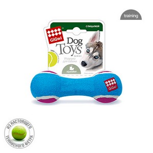 Игрушка GiGwi для собак Гантеля, с пищалкой, теннисный фетр, 18 см.