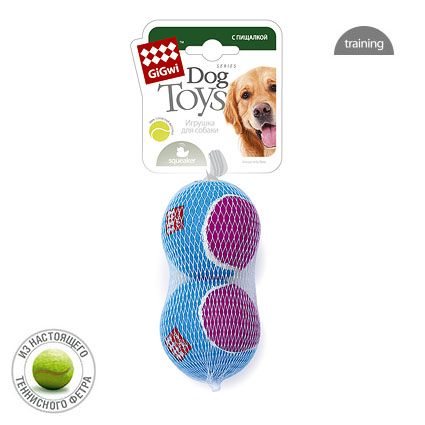 Игрушка GiGwi для собак Мяч большой,  с пищалкой, теннисный фетр, 8 см., 2 шт