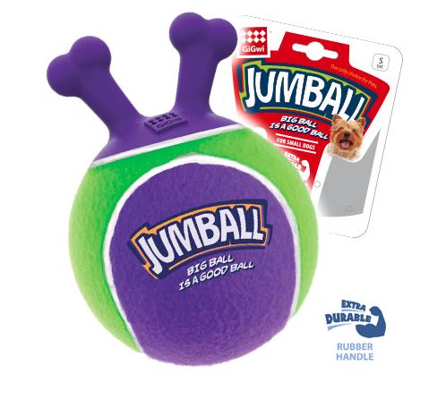 Игрушка GiGwi для собак Мяч с захватом с ручкой Джамбол,теннисный материал,фиолетовый, 18 см