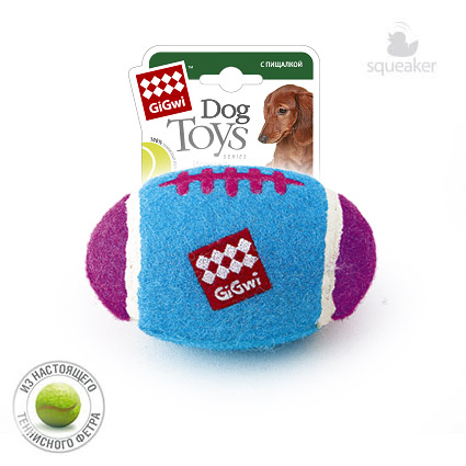 Игрушка GiGwi для собак Мяч регби малый,  с пищалкой, теннисный фетр, 10 см.
