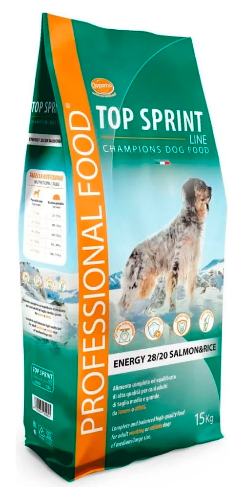 Корм Cennamo Top Sprint Energy Adult Dog  SALMON & RICE (28/20) для взрослых собак с повышенной физической нагрузкой (лосось и рис)