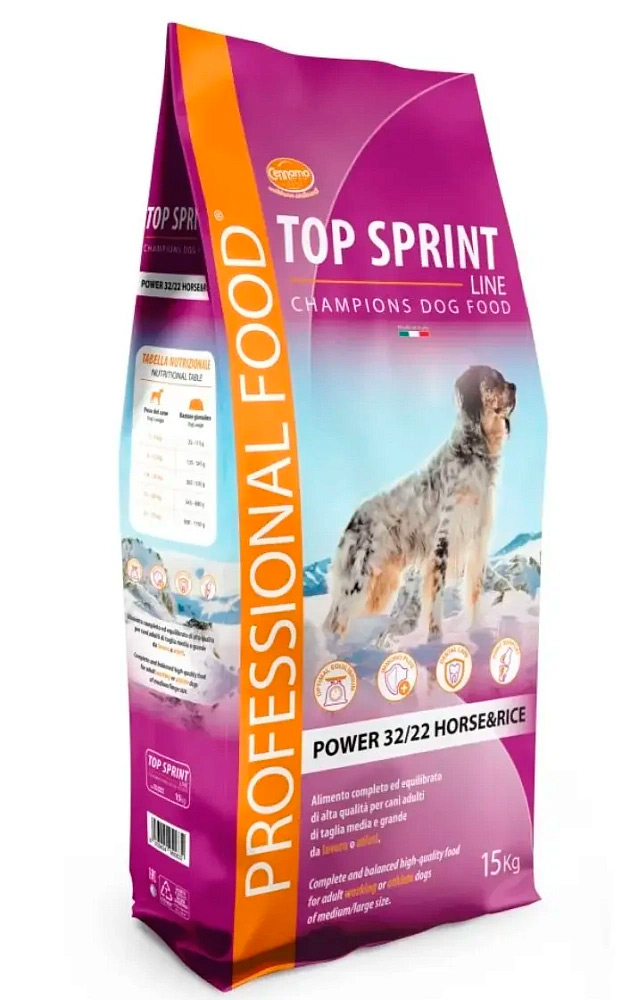 Корм Cennamo Top Sprint Power Adult Dog HORSE & RICE (32/22) для взрослых собак выполняющих тяжелую работу, и беременных сук (конина и рис)