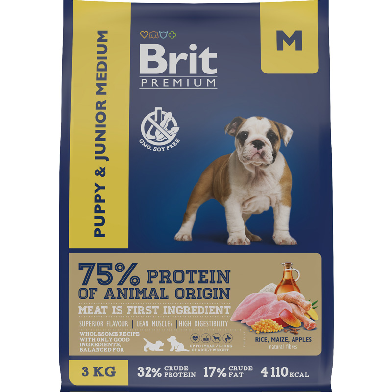 Сухой корм Брит Премиум для щенков и молодых собак средних пород с курицей (Brit Premium Puppy and Junior Medium)