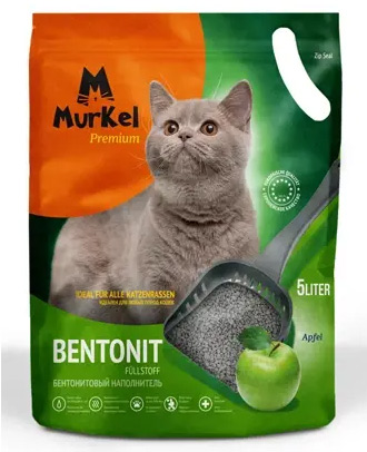 Бентонитовый комкующийся наполнитель Murkel Apple с ароматом яблока