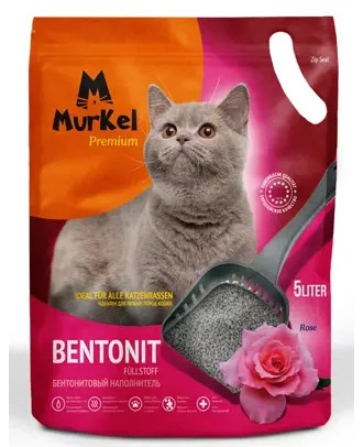 Бентонитовый комкующийся наполнитель Murkel Rose с ароматом розы