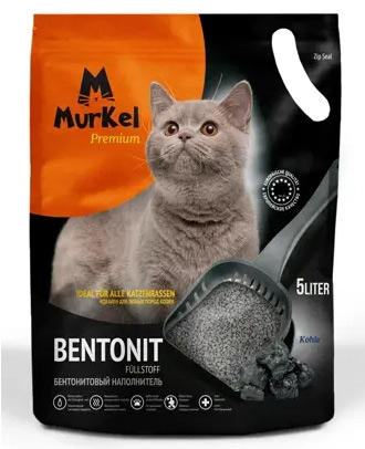 Бентонитовый комкующийся наполнитель Murkel Coal с углем