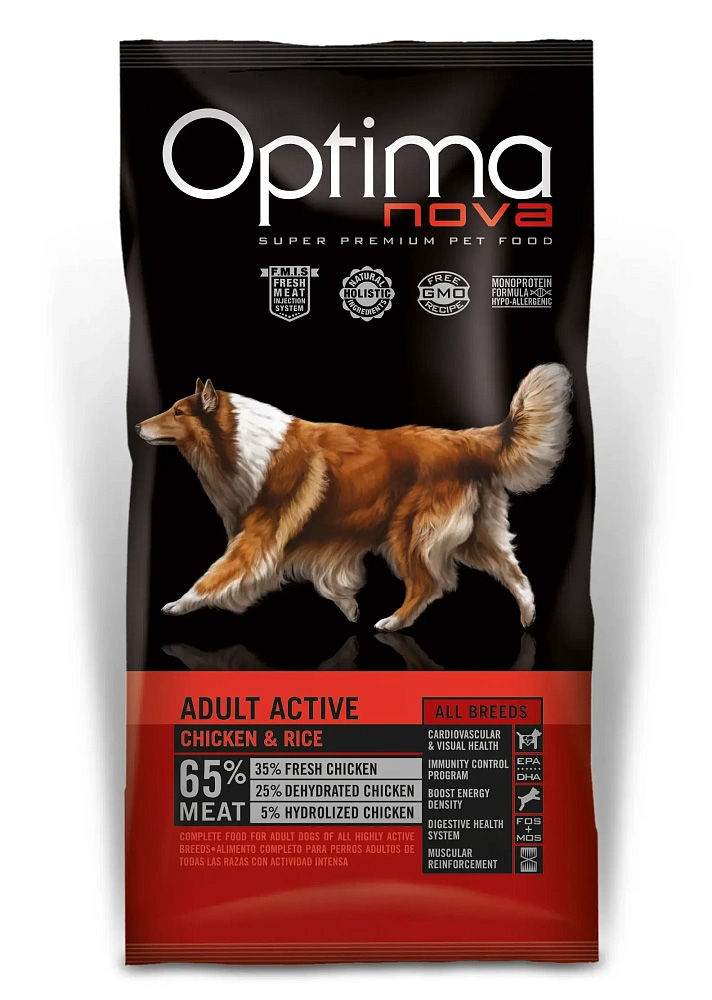 Сухой корм для взрослых активных собак Оптиманова Эдалт Эктив (Optimanova Adult Active) (курица и рис)