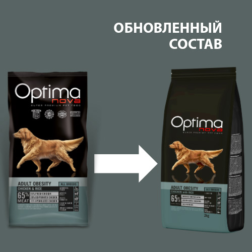 Сухой корм для собак с избыточным весом Оптиманова Эдалт Обесити Adult Obesity Chicken & Rice (курица и рис)