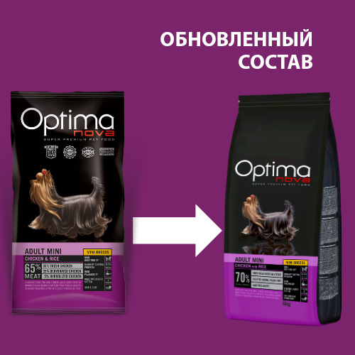 Сухой корм для взрослых собак мелких пород Оптиманова Эдалт Мини Adult Mini Chicken & Rice (курица и рис)