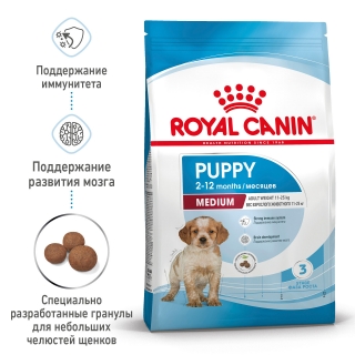 Корм для щенков Royal Canin Medium Puppy (Медиум Юниор для щенков средних пород от 2 до 12 месяцев) Image 1