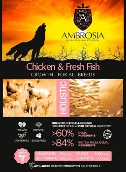 Корм холистик Ambrosia Puppy All Breeds беззерновой для щенков всех пород - Свежие курица и рыба