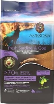 Монопротеиновый корм Ambrosia Mediterranean Sterilised / Senior  для стерилизованных собак и пожилых с ожирением - Свежие сардина и треска