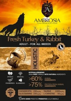 Корм холистик Ambrosia Adult All Breeds беззерновой для собак всех пород - Свежие индейка и кролик