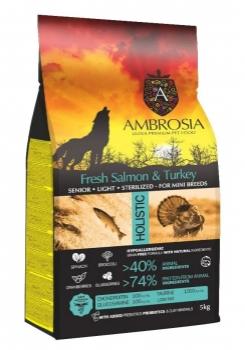 Корм холистик Ambrosia Senior Mini Breeds беззерновой для собак мелких пород, для пожилых, с ожирением и стерилизованных - Свежие лосось и индейка — изображение 2