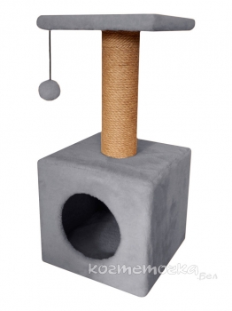 Домик Cat House с полкой с шариком на резинке (мех, джут), 65 см