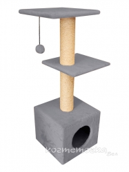 Домик Cat House с двумя полками с шариком на резинке (мех, сизаль), 100 см Image 1