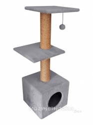Домик Cat House с двумя полками с шариком на резинке (мех, джут), 100 см Image 1