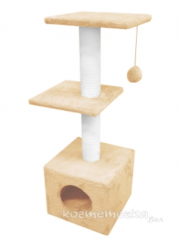 Домик Cat House с двумя полками с шариком на резинке (мех, хлопок), 100 см Image 1