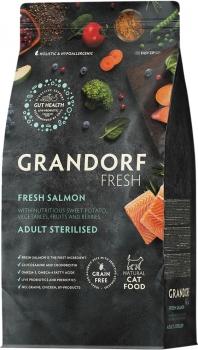 Беззерновой гипоаллергенный корм GRANDORF CAT Fresh Salmon & Sweet Potato Adult STERILISED для взрослых стерилизованных кошек (лосось и батат)