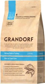 Низкозерновой корм Грандорф CAT White Fish & Turkey SKIN & CARE для кошек, забота о коже и шерсти  (Белая рыба, индейка)