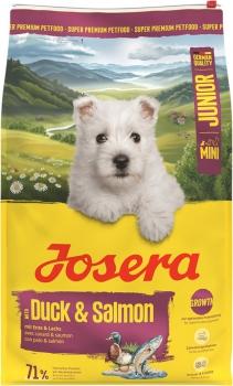 Корм Josera MiniJunior with Duck & Salmon (Junior/Adult Mini 29/18) для взрослых активных собак миниатюрных пород, а также щенков старше 3 недель с уткой и лососем, 10 кг.