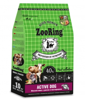 Корм ZooRing Active Dog Мясной Микс для собак средних и крупных пород (Мясной Микс с рисом и пастернаком)