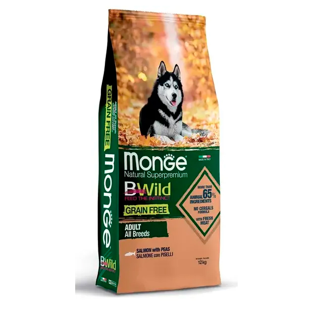 Корм беззерновой Монж для взрослых собак всех пород Monge Dog BWild Grain Free Adult All Breeds (лосось)